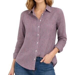 Jet John Eshaya Check Pattern Back Button Shirt Red Blue Made USA Size S